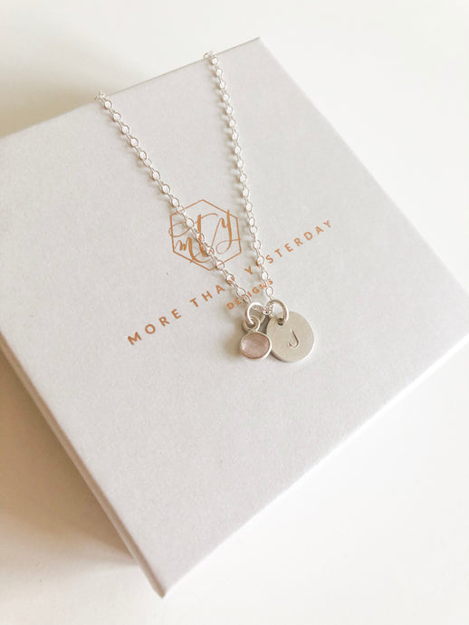Rose Quartz Initials Necklace